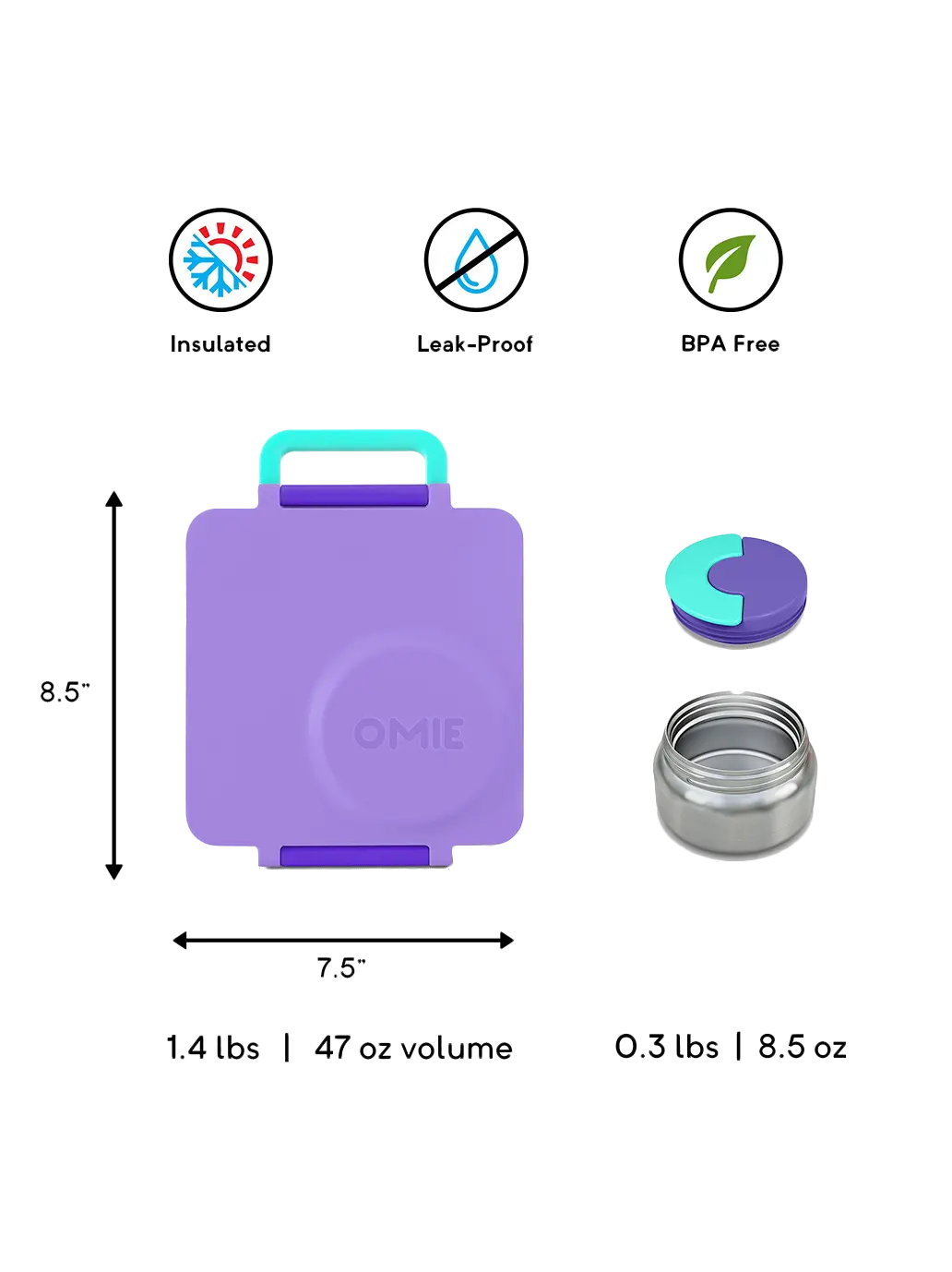 OmieBox lunchbox z termosem i przegródkami PURPLE PLUM