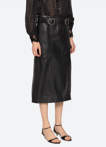 Gwen leather belted midi skirt