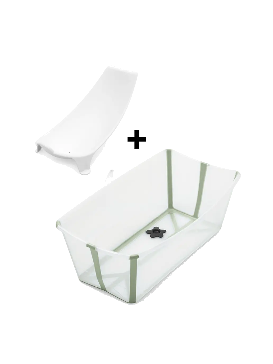 wanienka stokke Zestaw Flexi Bath Bundle składana wanienka + wkładka TRANSPARENT GREEN – BEBE Concept