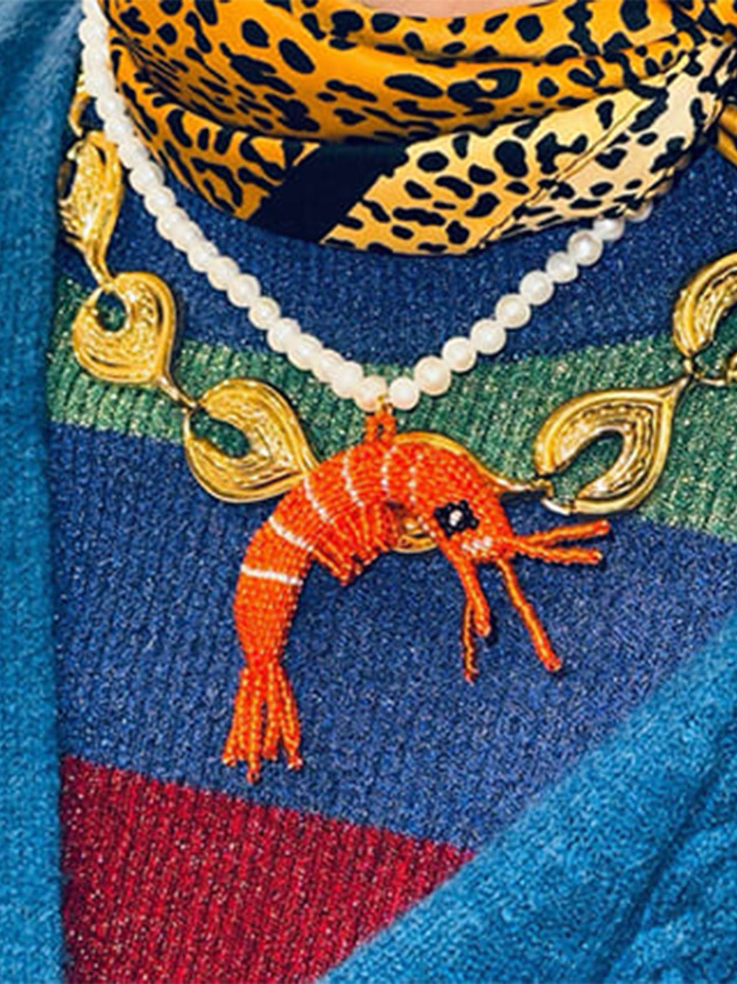 Naszyjnik Prawn &amp; pearls necklace ORANGE SILVER