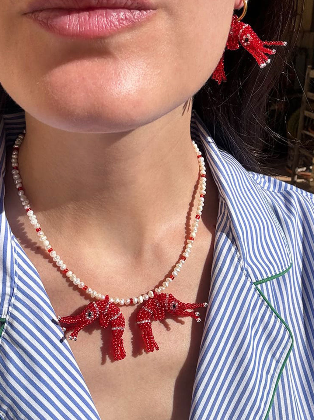 Naszyjnik Baby Prawn &amp; pearls duo necklace RED