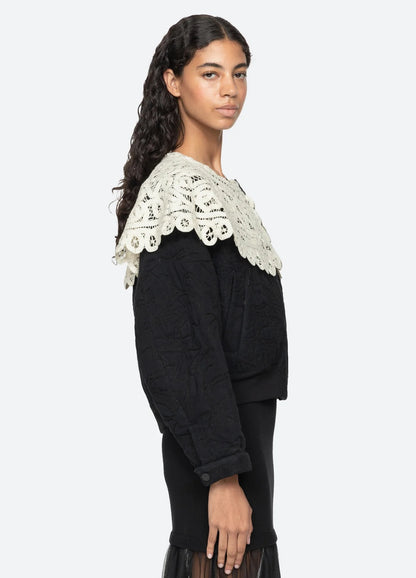 Adelina Battenberg lace quilted puffer jacket