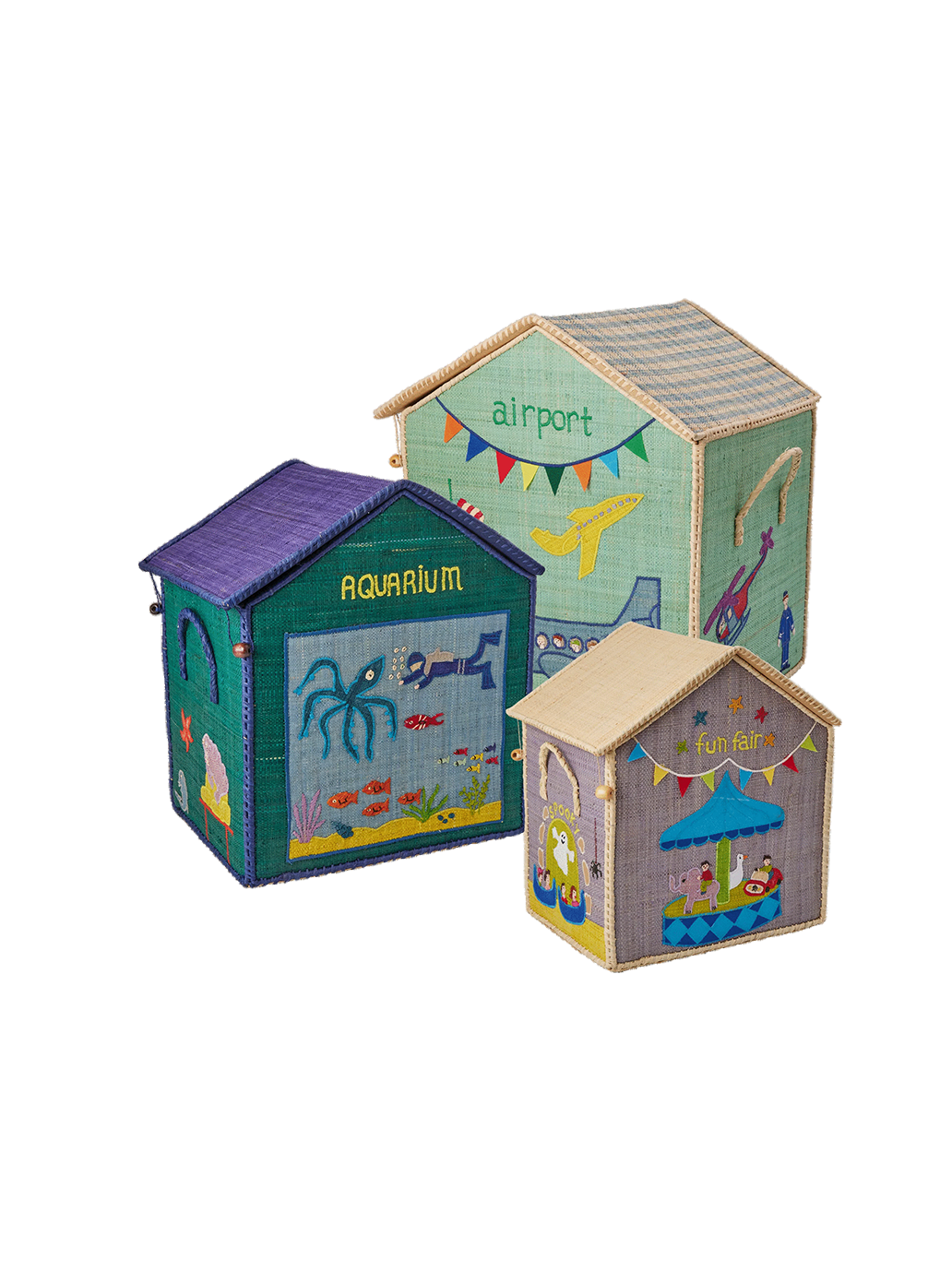Zestaw 3 koszy na zabawki Raffia Storage House RICE BÉBÉ Concept