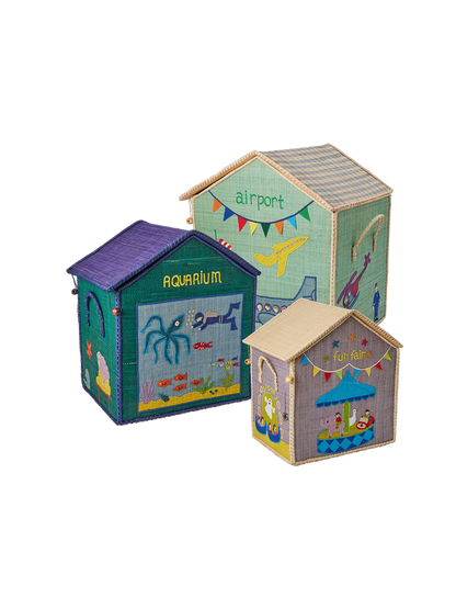Zestaw 3 koszy na zabawki Raffia Storage House RICE BÉBÉ Concept
