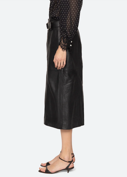 Gwen leather belted midi skirt
