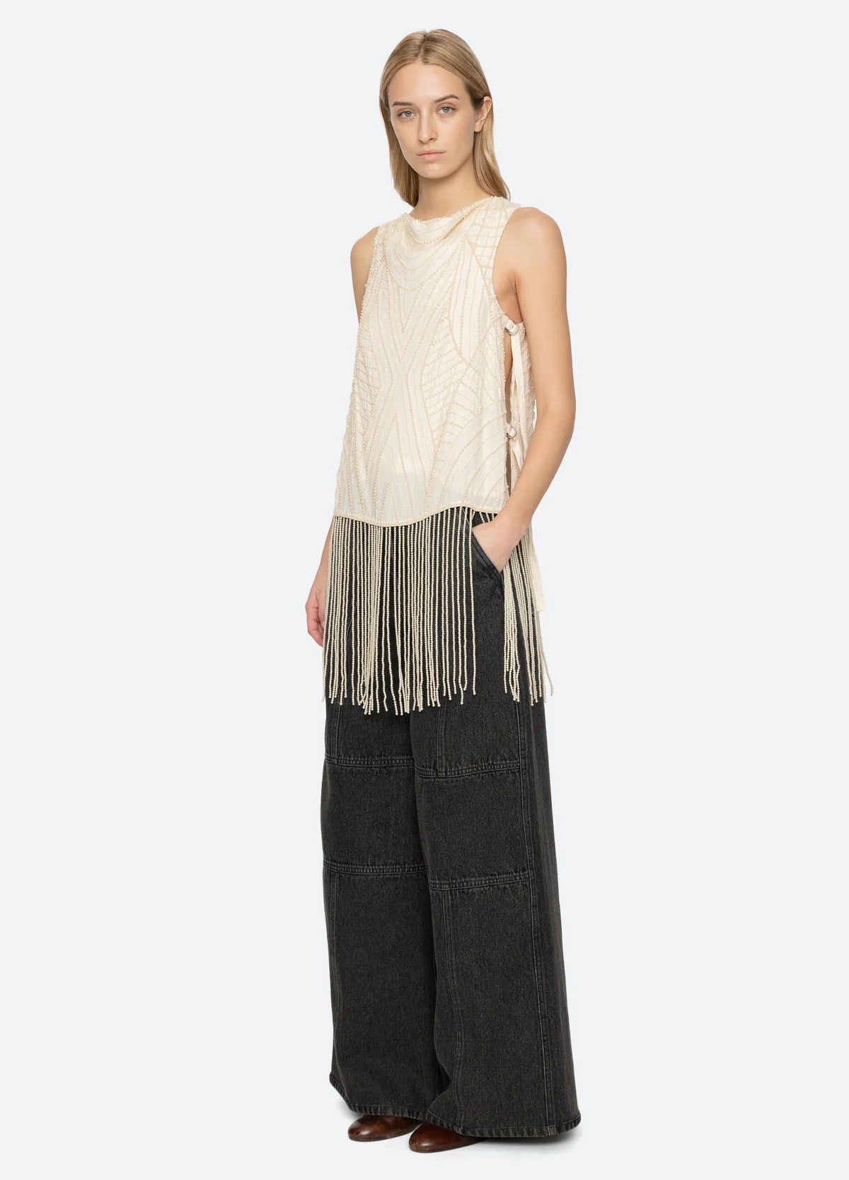 Carlotta Embroidered Sleeveless Fringe Top