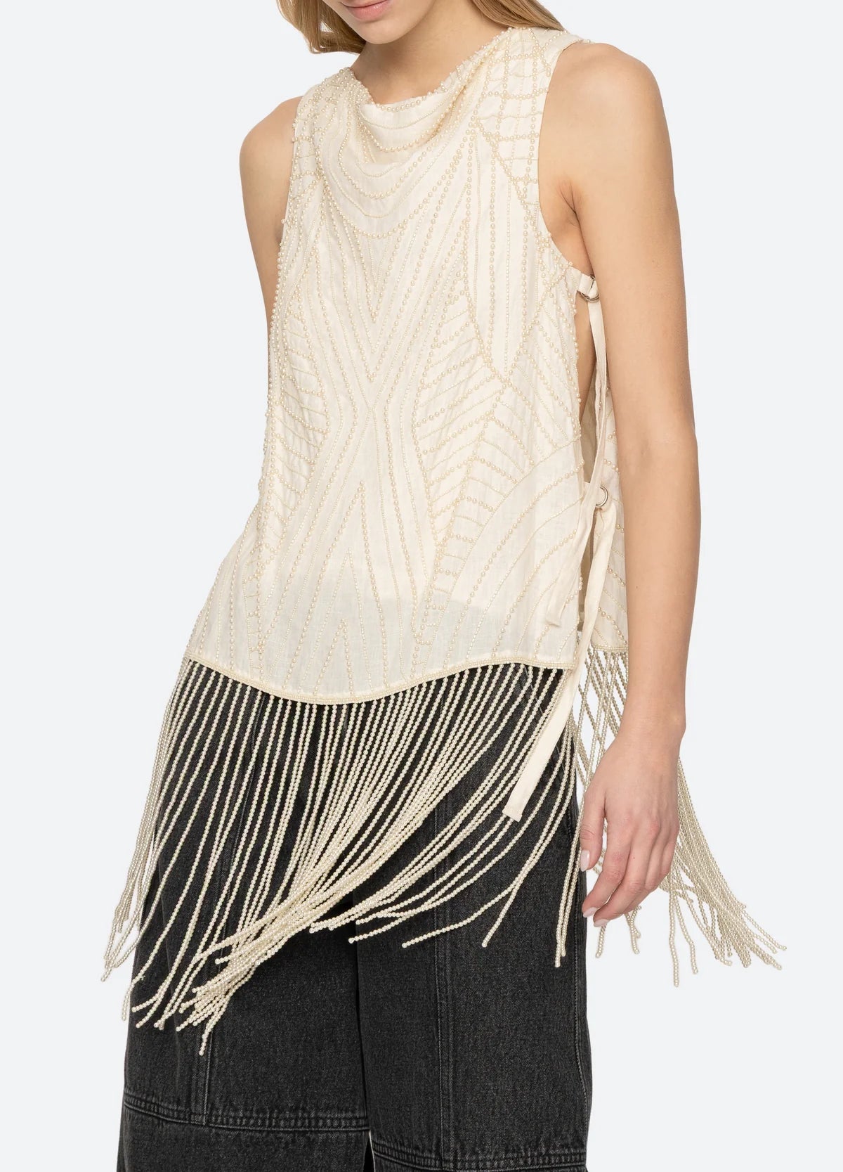 Carlotta Embroidered Sleeveless Fringe Top