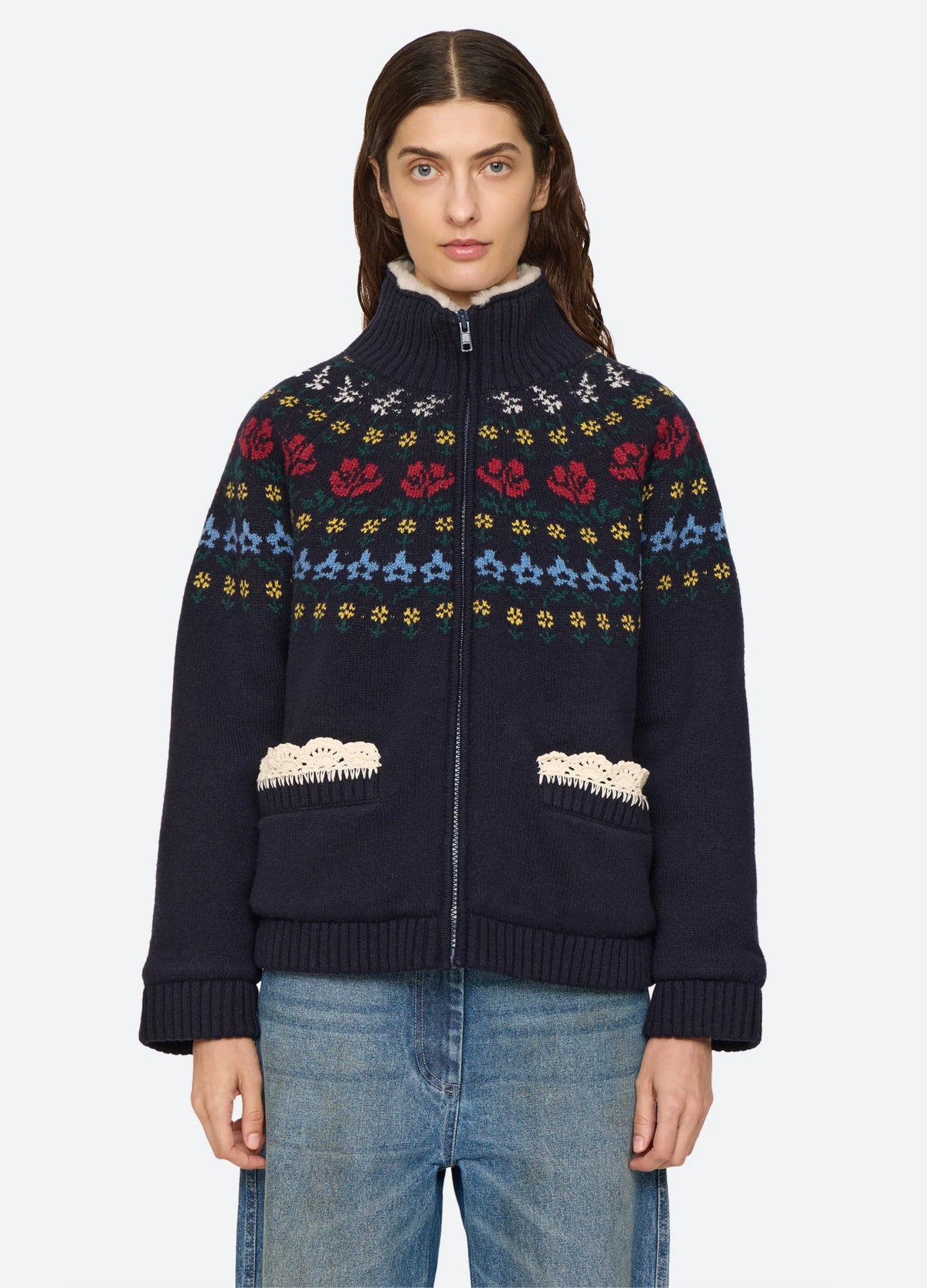 Preston Knit Sherpa Lined Jacket NAVY