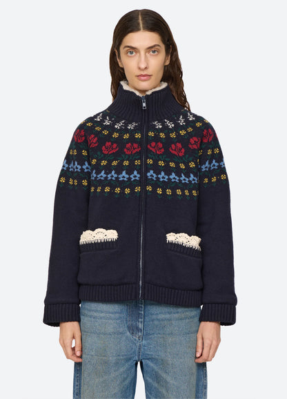 Preston Knit Sherpa Lined Jacket NAVY