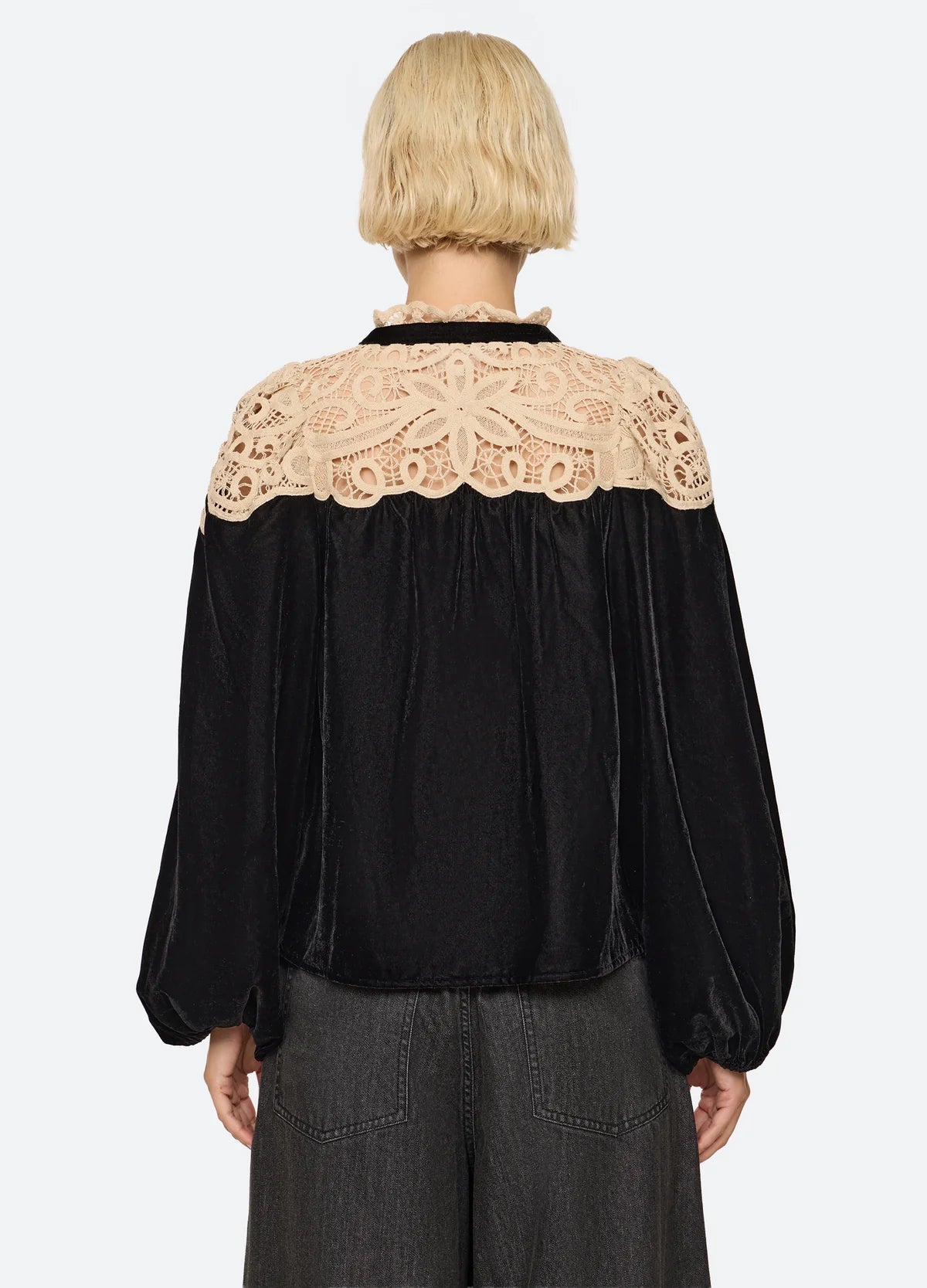 Shiloh Embroidered Long Sleeve Top BLACK