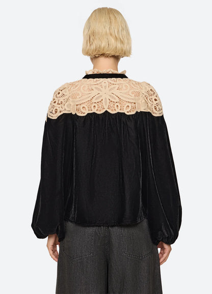 Shiloh Embroidered Long Sleeve Top BLACK