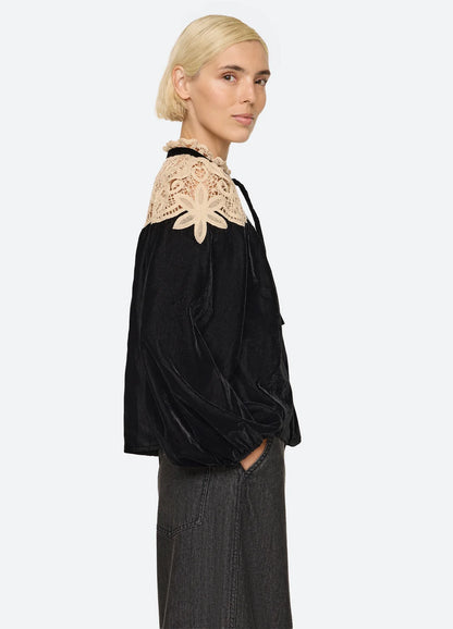 Shiloh Embroidered Long Sleeve Top BLACK
