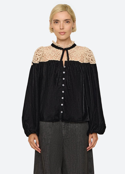 Shiloh Embroidered Long Sleeve Top BLACK