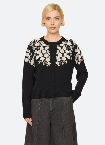Shiloh Embroidered Long Sleeve Cardigan BLACK