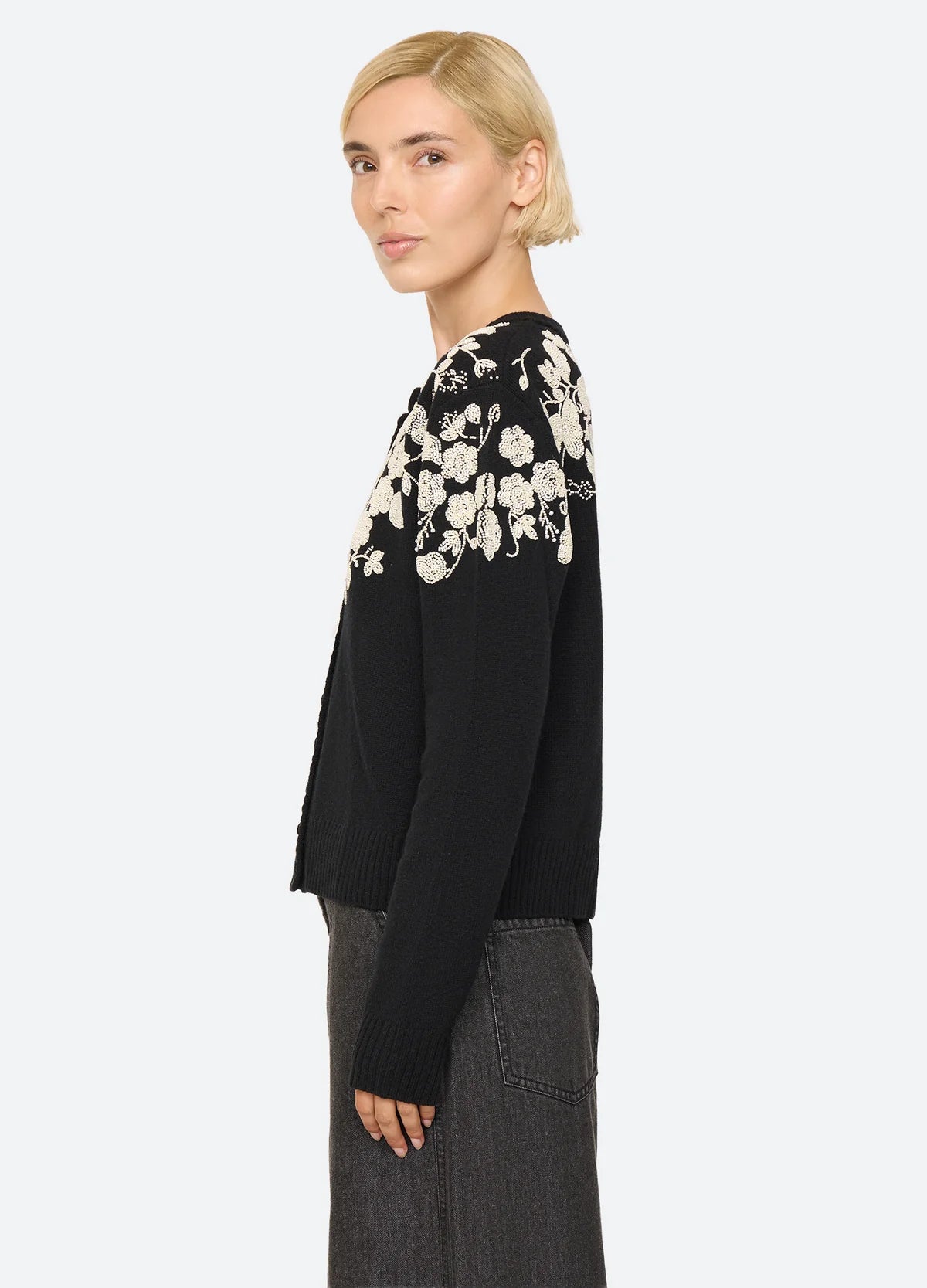Shiloh Embroidered Long Sleeve Cardigan BLACK