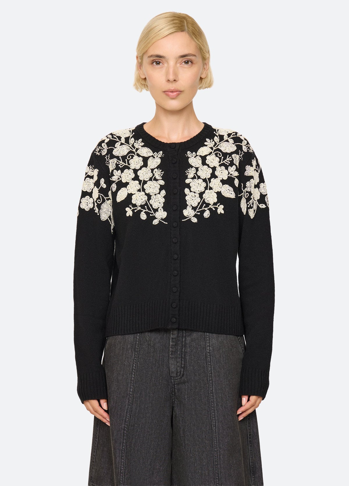Shiloh Embroidered Long Sleeve Cardigan BLACK