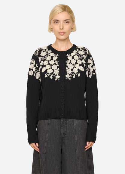Shiloh Embroidered Long Sleeve Cardigan BLACK