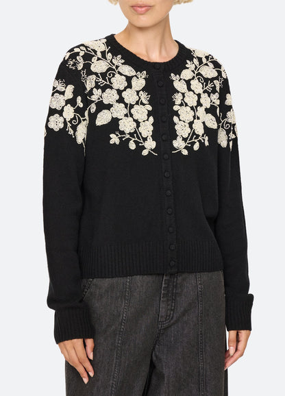Shiloh Embroidered Long Sleeve Cardigan BLACK