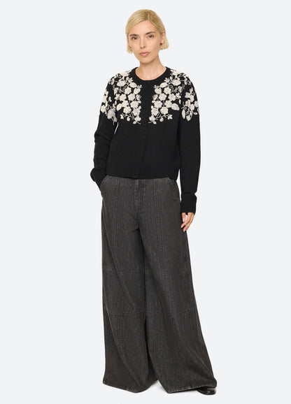 Shiloh Embroidered Long Sleeve Cardigan BLACK