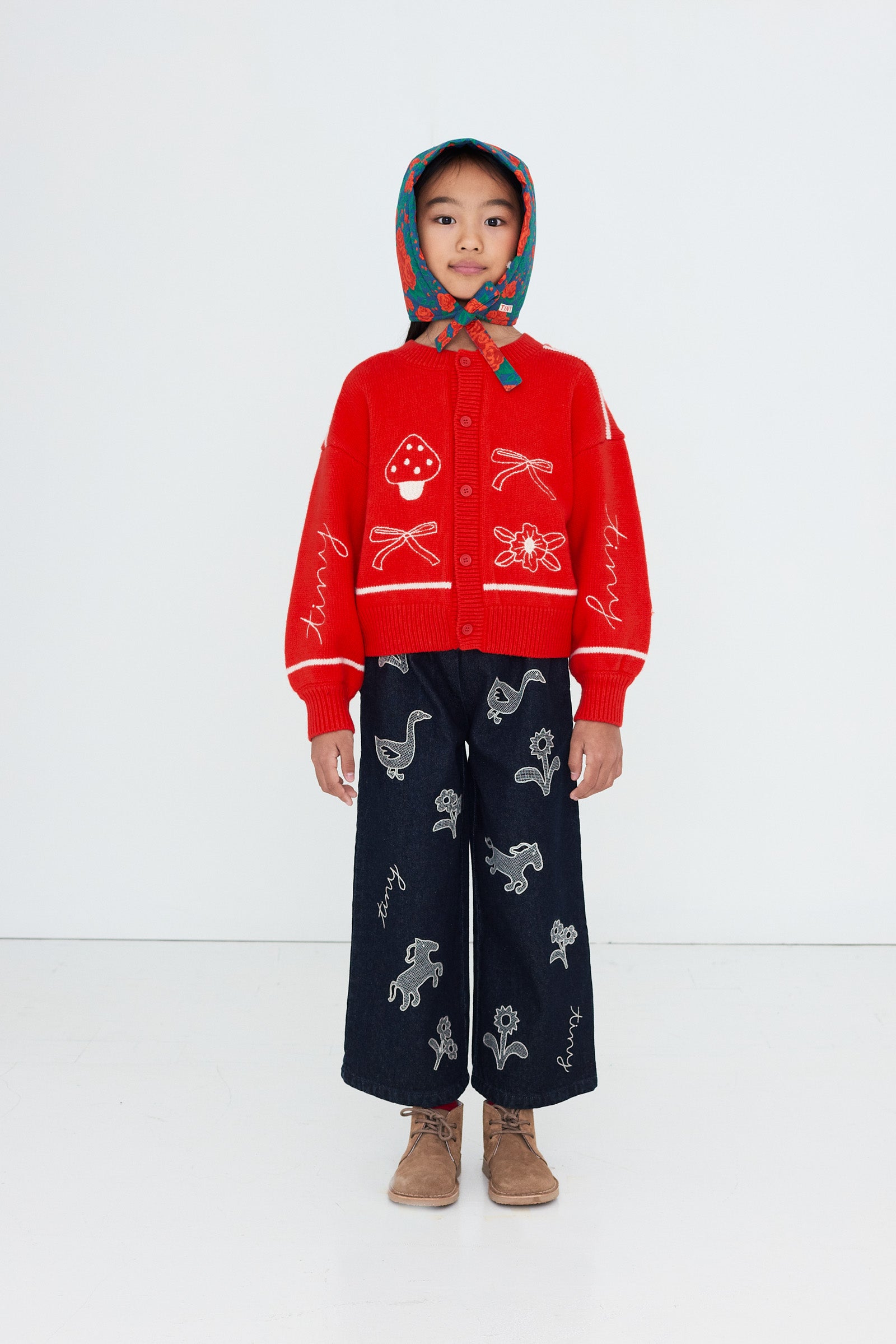 Bows Embroidery Cardigan SUMMER RED
