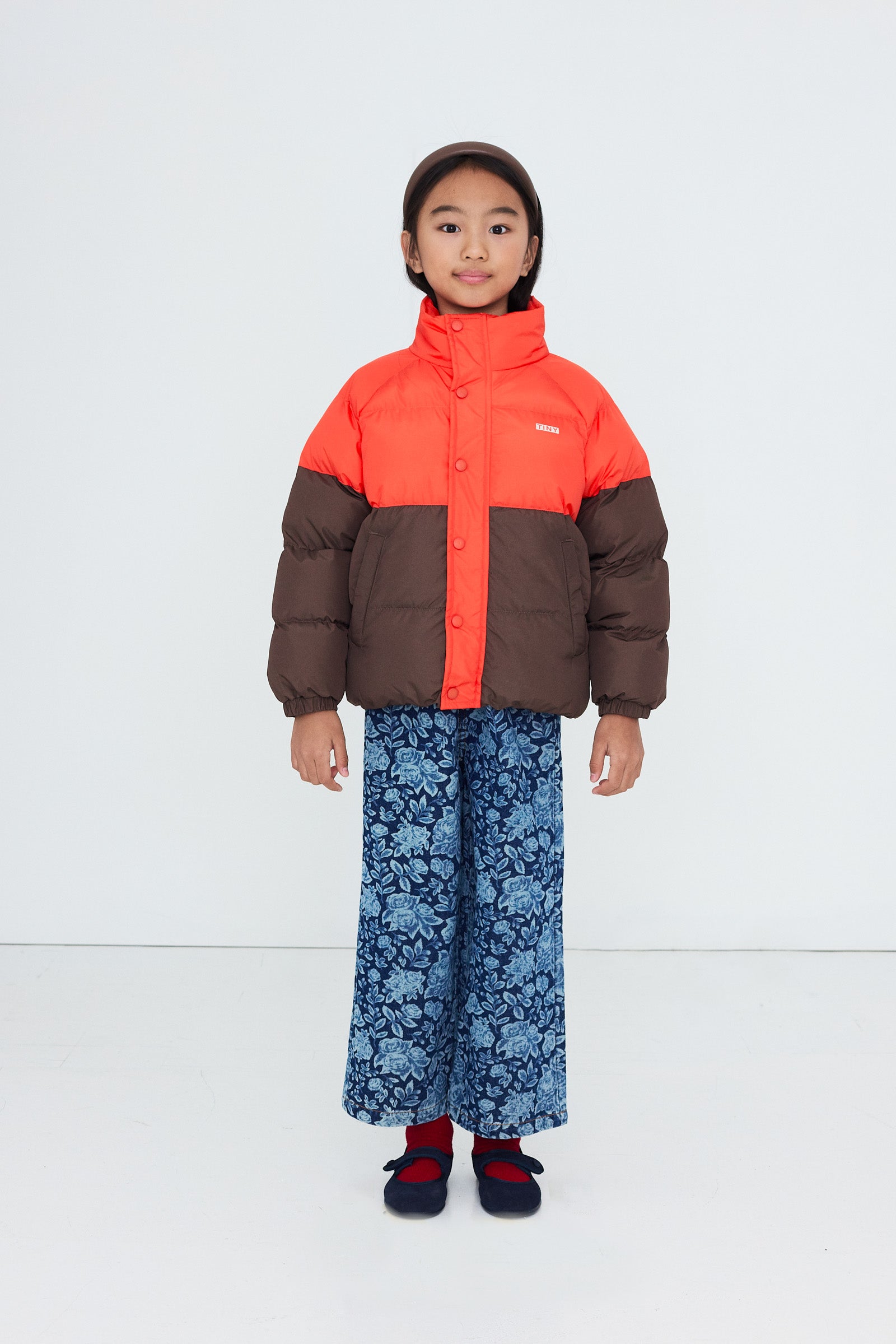 Color Block Short Padded Jacket SUMMER RED