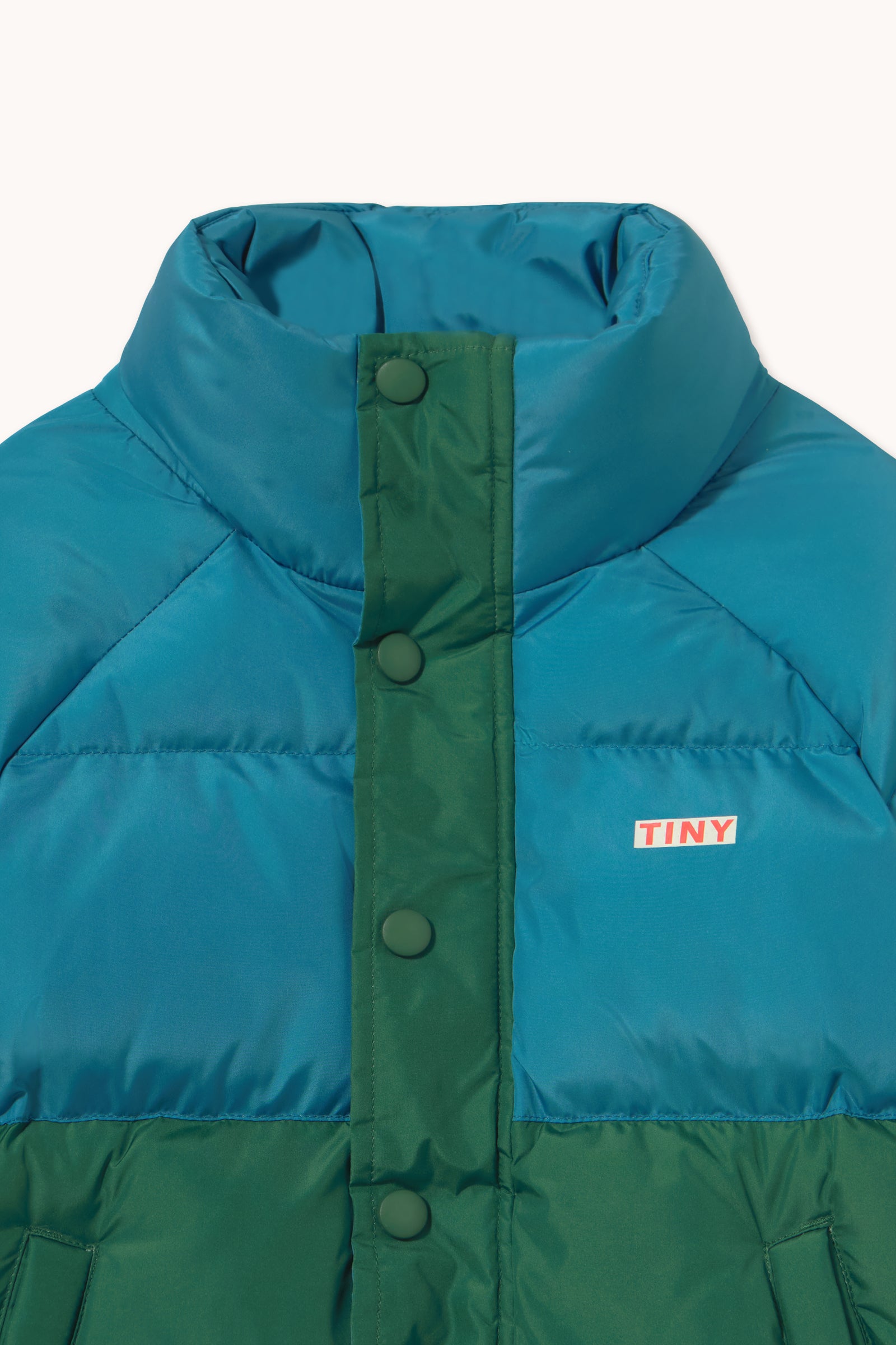 Color Block Short Padded Jacket DARK CYAN