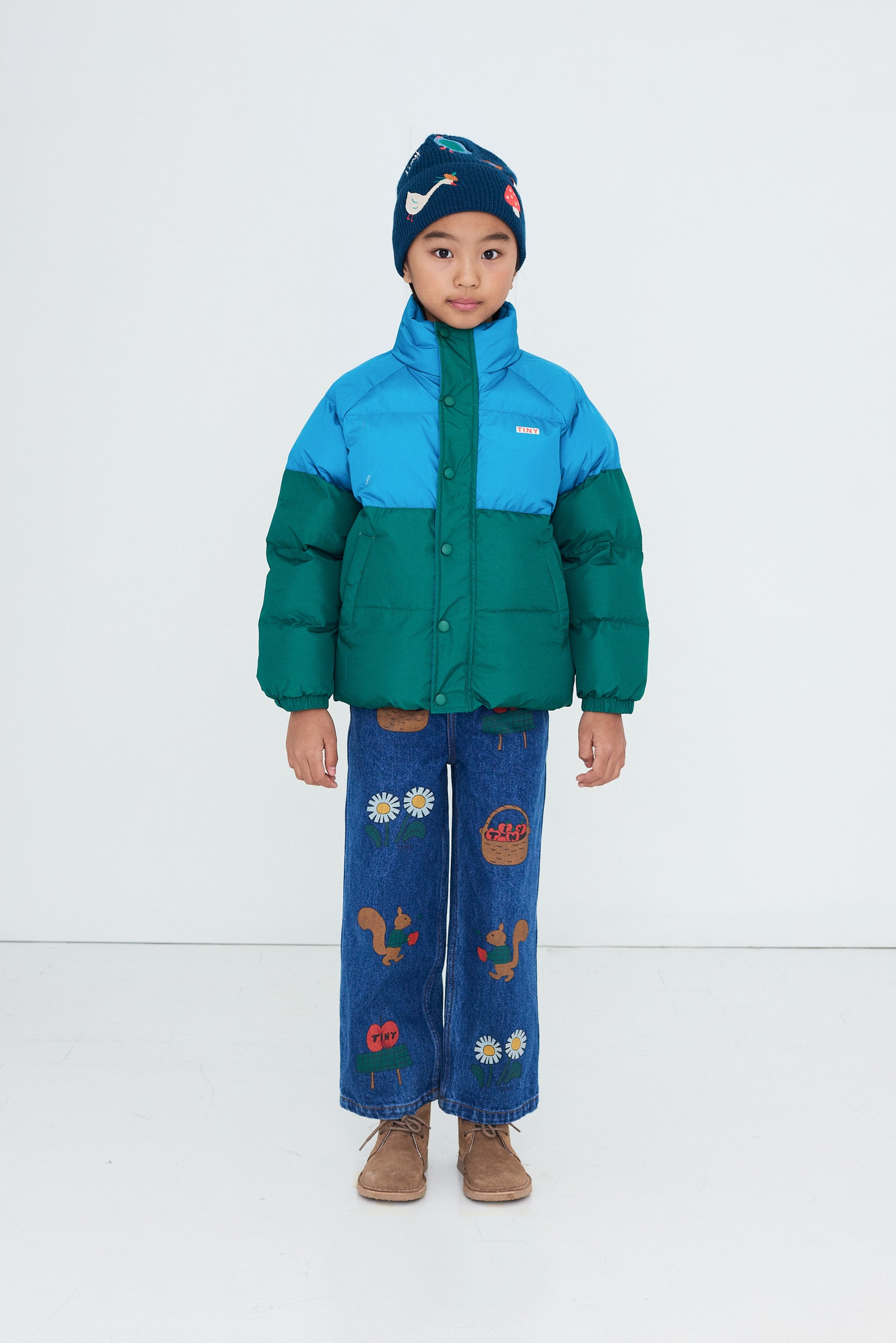Color Block Short Padded Jacket DARK CYAN
