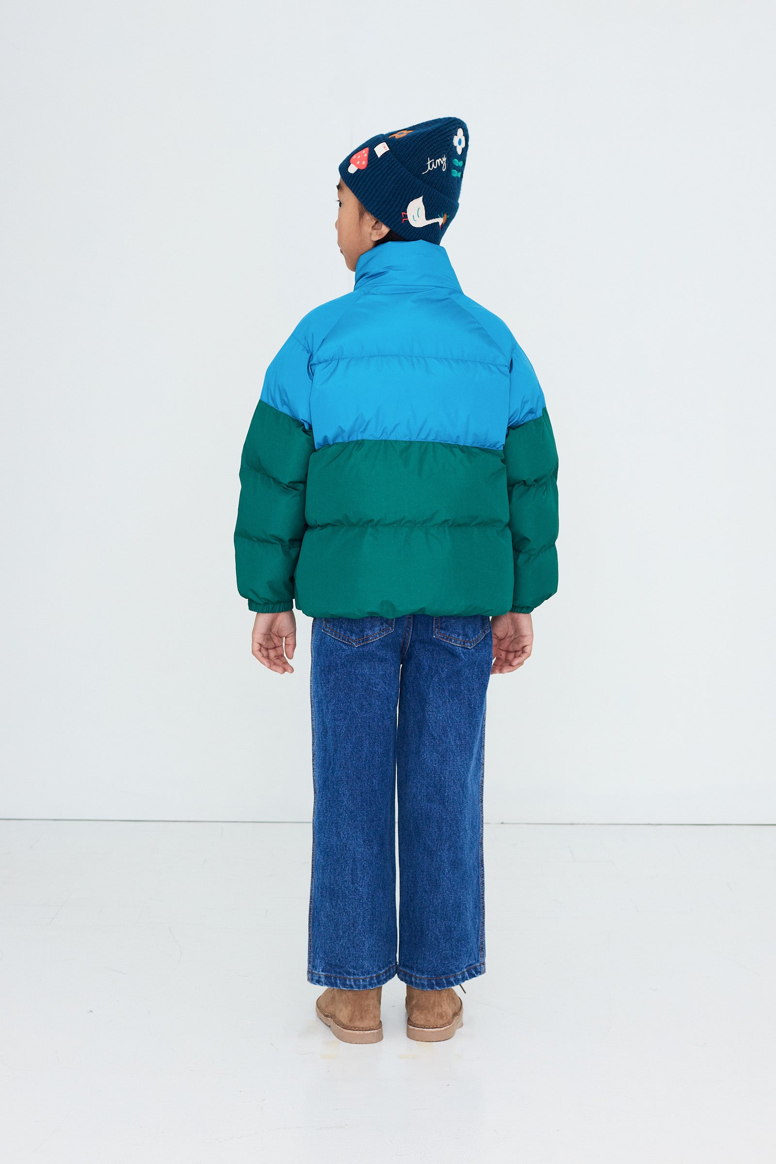 Color Block Short Padded Jacket DARK CYAN