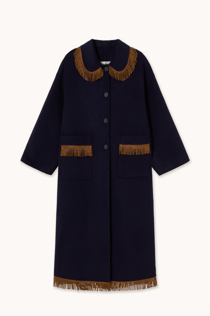 Woman Frills Long Coat NAVY