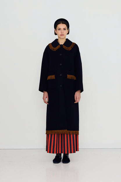 Woman Frills Long Coat NAVY