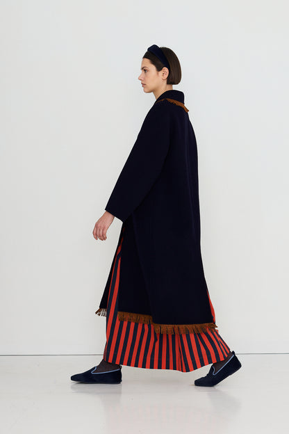 Woman Frills Long Coat NAVY