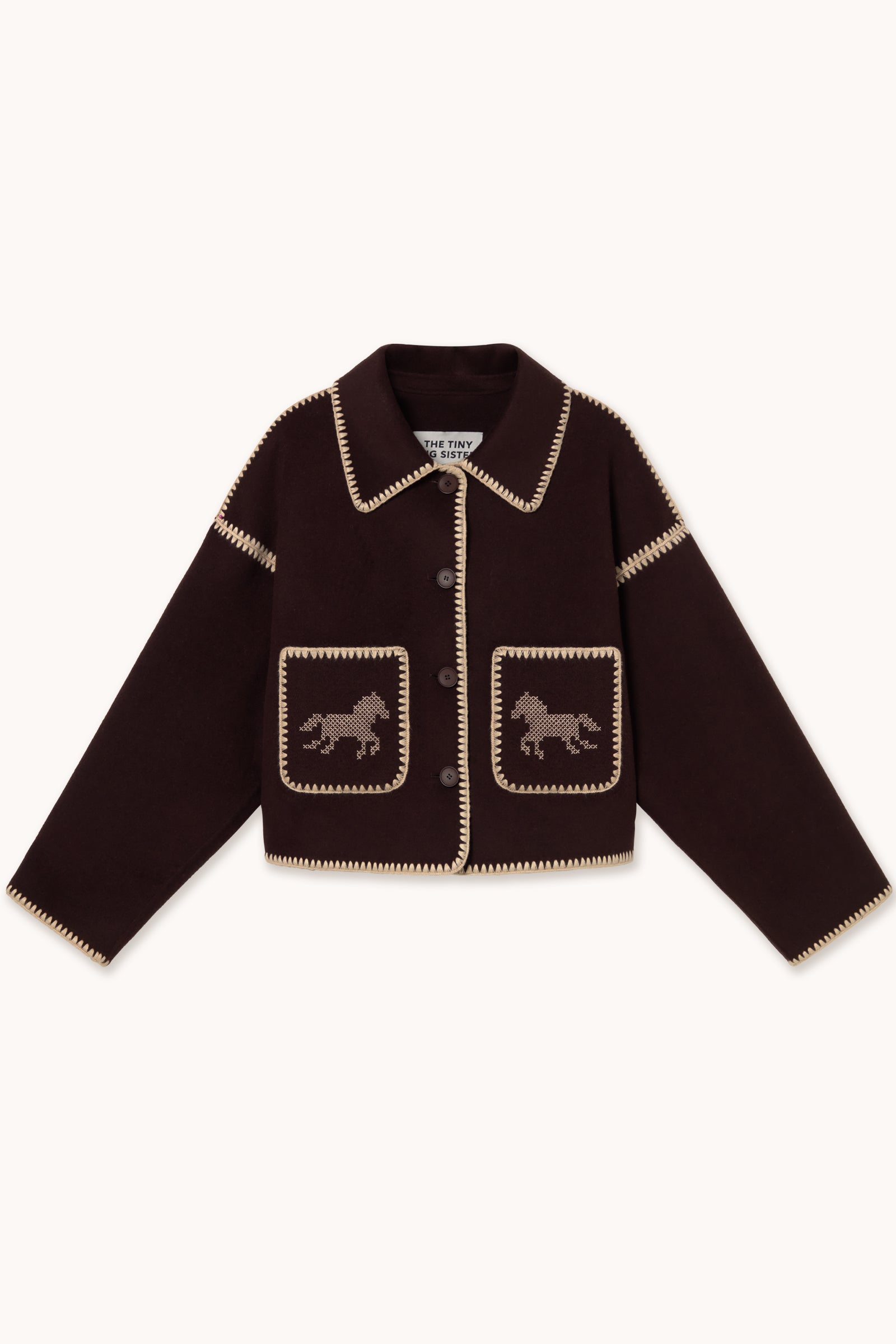 Woman Short Horses Embroidered Coat CHARCOAL