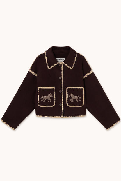 Woman Short Horses Embroidered Coat CHARCOAL