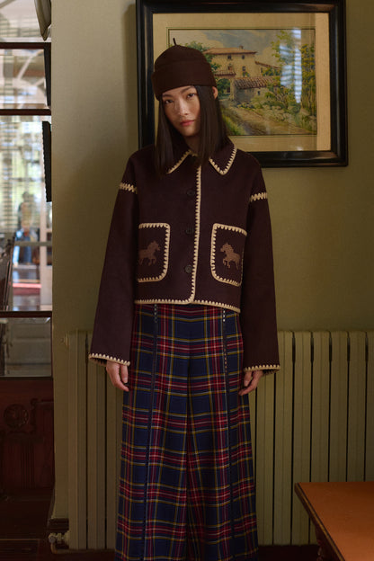 Woman Short Horses Embroidered Coat CHARCOAL