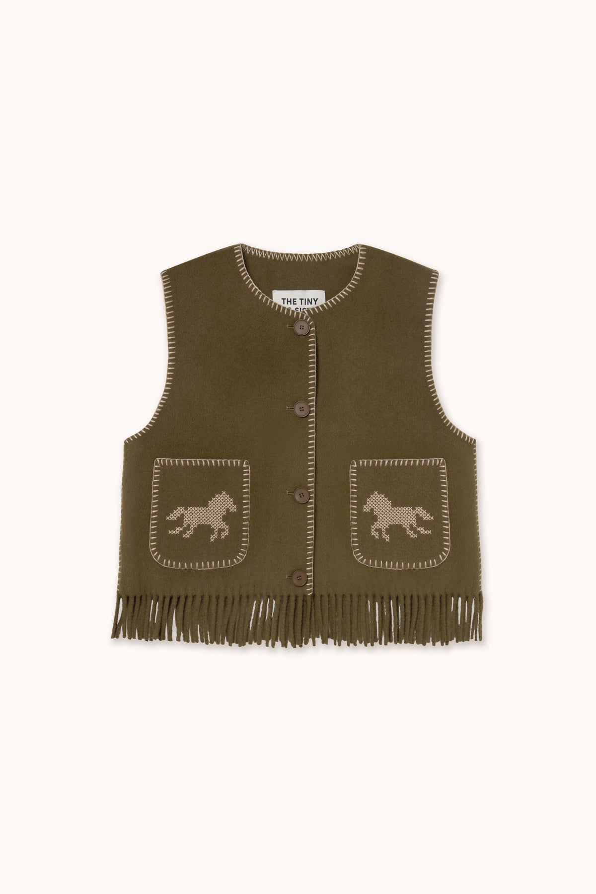 Gilet brodé à motifs de chevaux pour femme DARK KHAKI