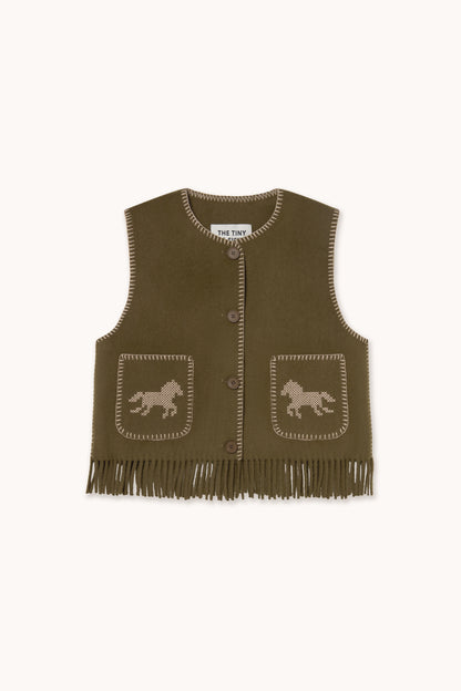Gilet brodé à motifs de chevaux pour femme DARK KHAKI
