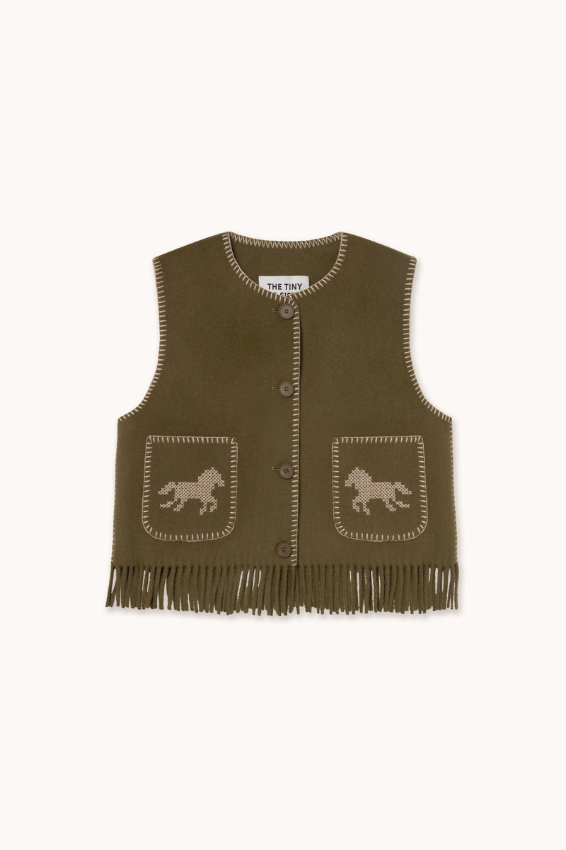 Chaleco bordado de mujer con caballos