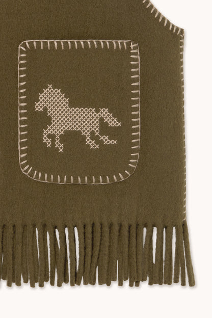 Gilet brodé à motifs de chevaux pour femme DARK KHAKI