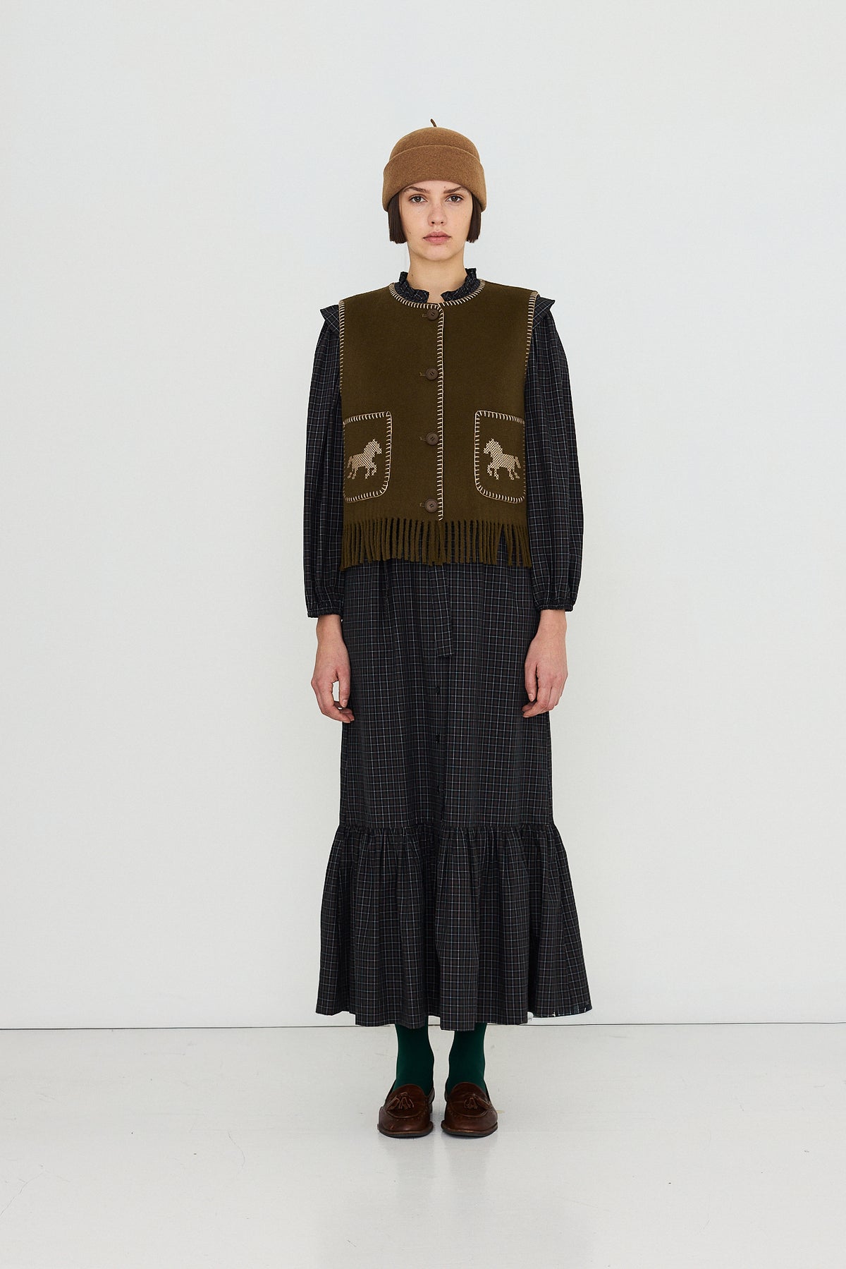 Gilet brodé à motifs de chevaux pour femme