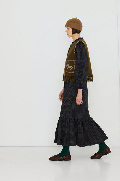 Gilet brodé à motifs de chevaux pour femme DARK KHAKI