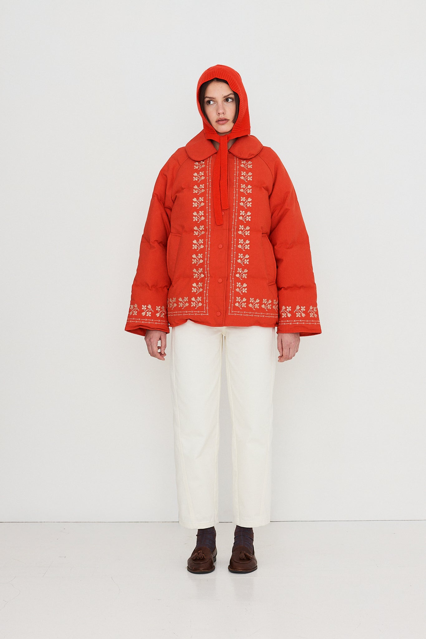 Woman Flowers Down Jacket DARK RED