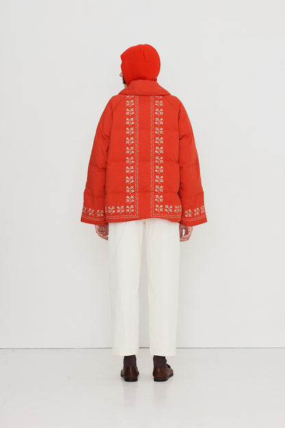 Woman Flowers Down Jacket DARK RED