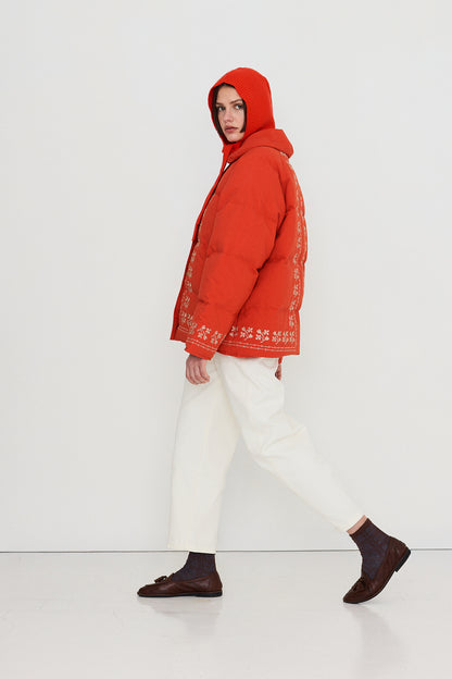 Woman Flowers Down Jacket DARK RED