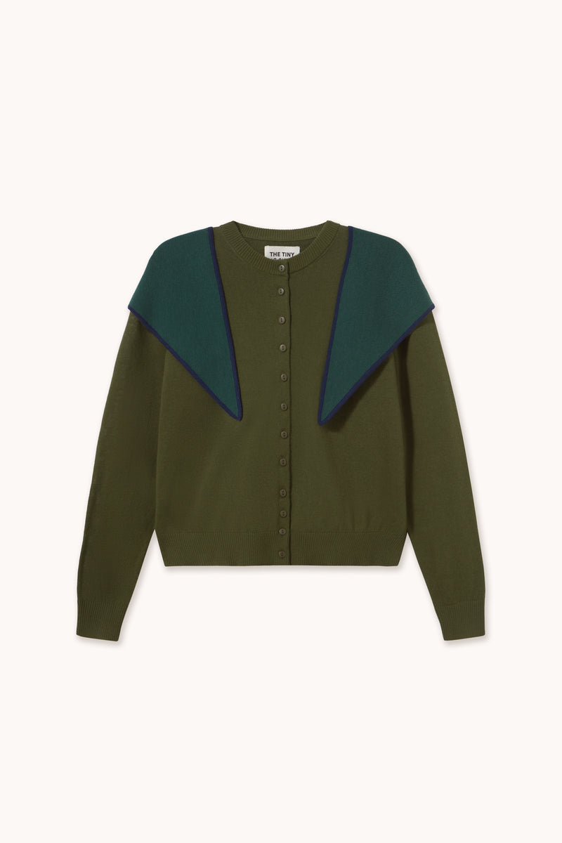 Woman Contrast Scarf Neck Lara Cardigan