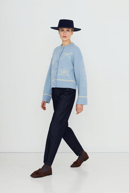 Woman Bows Cardigan DENIM BLUE