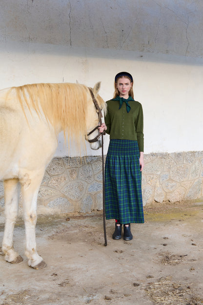 Woman Green Check Smock Skirt