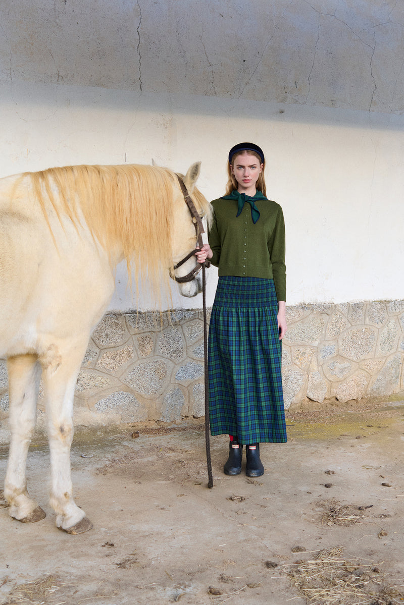 Woman Green Check Smock Skirt