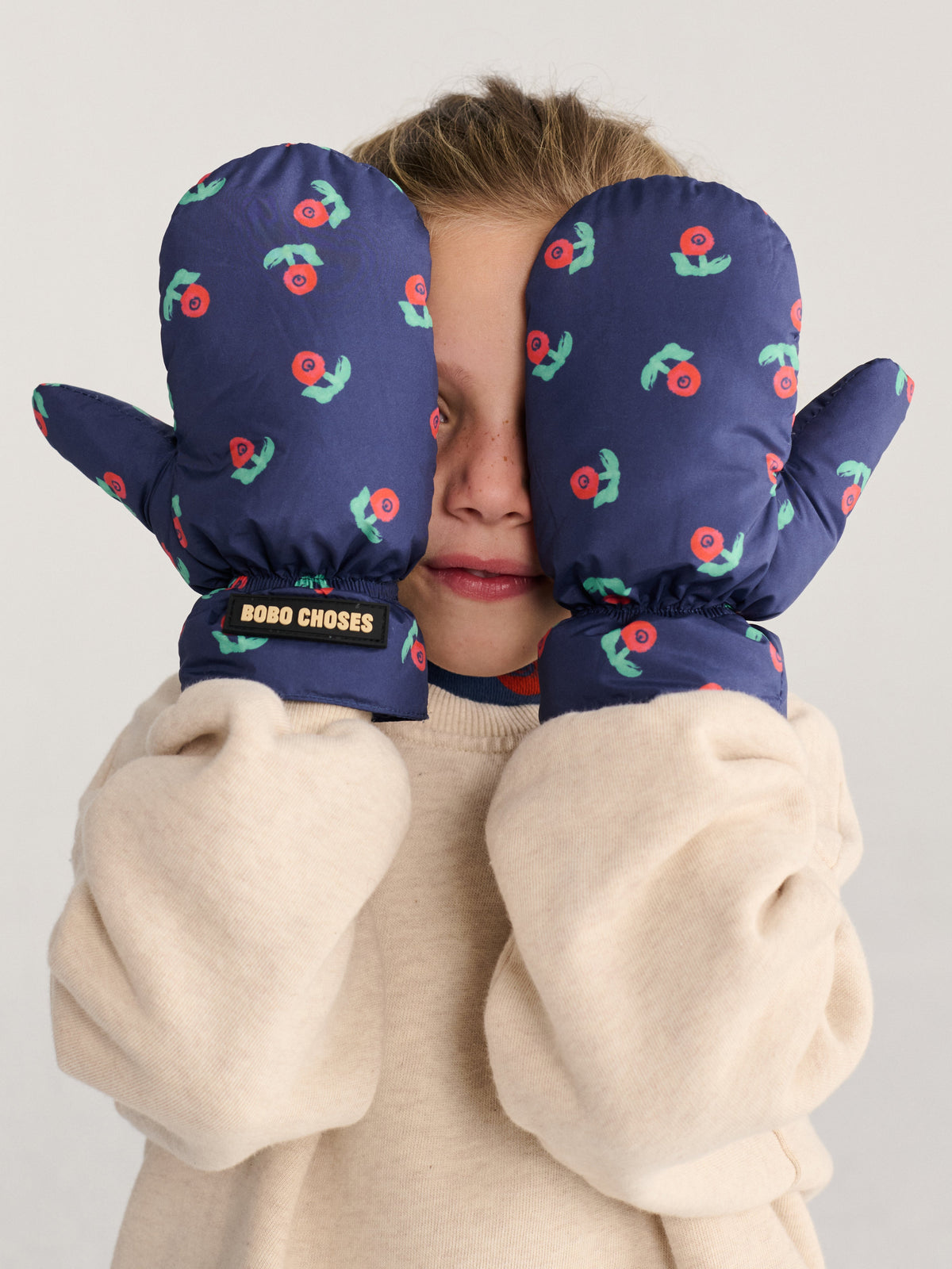 Rękawiczki Stamp Bloom all over mittens - Bobo Choses - kolor Navy Blue