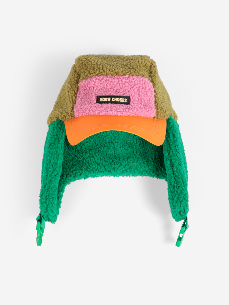 Czapka color block sheepskin chapka