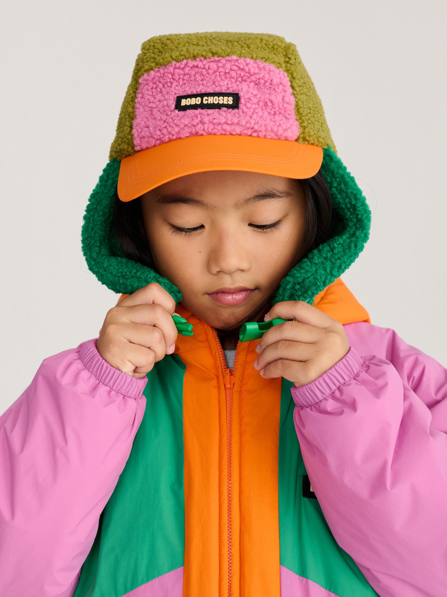 Czapka color block sheepskin chapka